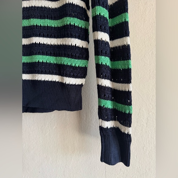 WHBM Long Sleeve Stripe V-Neck Pullover Sweater Crochet knit Size Medium - Picture 12 of 12